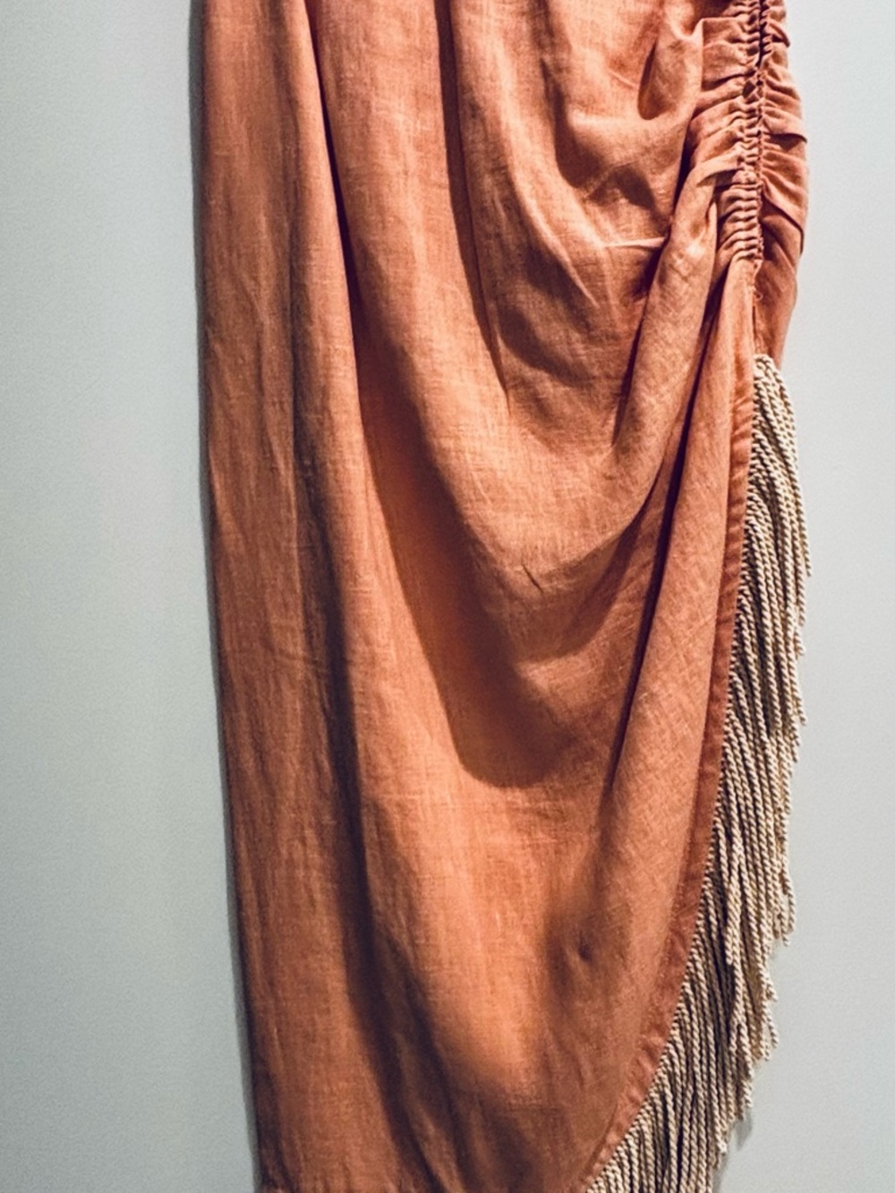 Ruched Midi Fringe Skirt in Rust Orange